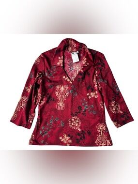 VINTAGE 90S RAVE CITY RED ASAIN INSPIRED 1/2 SLEEVE TOP MEDIUM WOMENS
